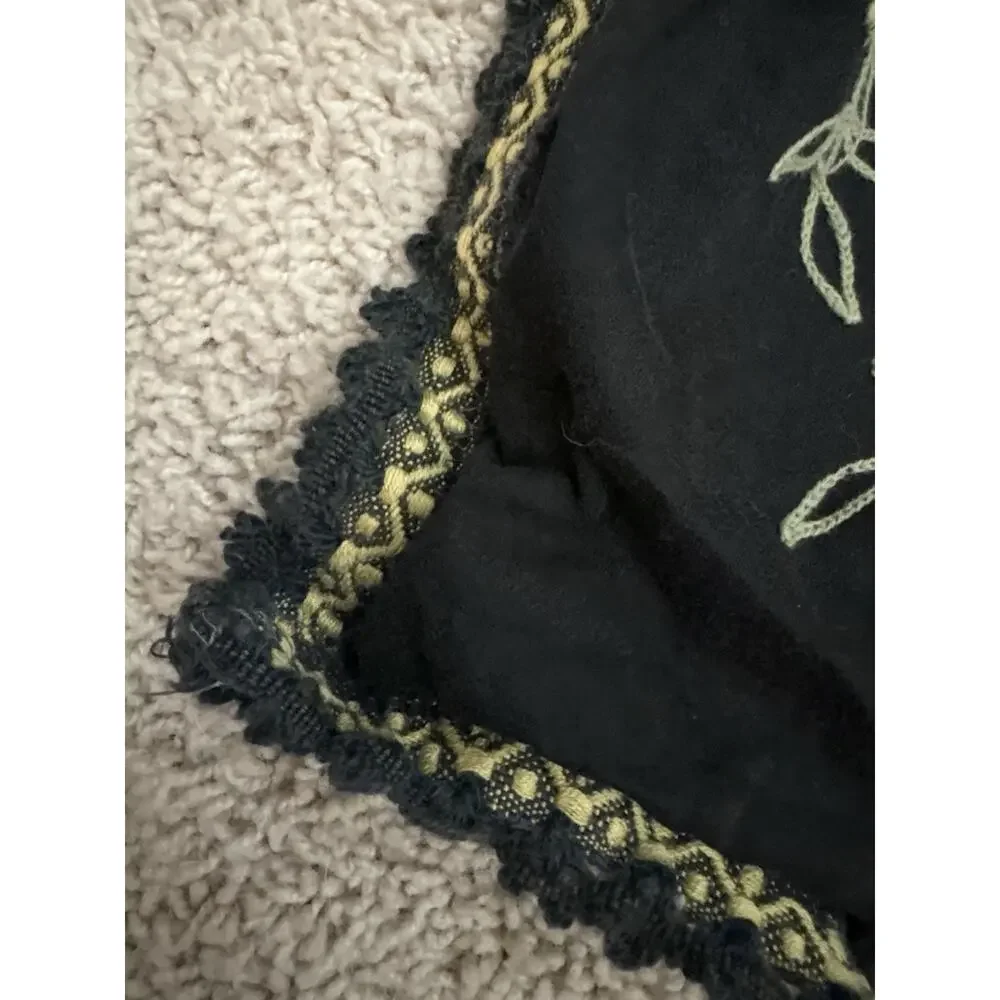 Vintage Crewel Embroidery Pillow Cover Basket Flowers Raised Wool Folk Art
